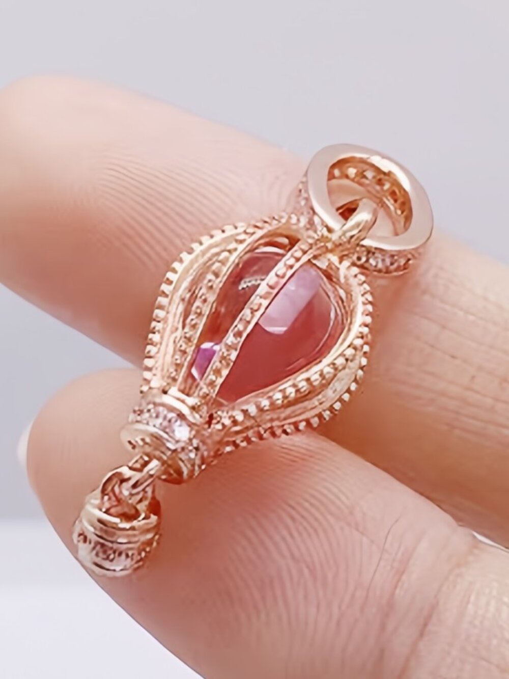 Pandora Sparkling Pink Hot Air Balloon Dangle Charm Rose Gold-Plated